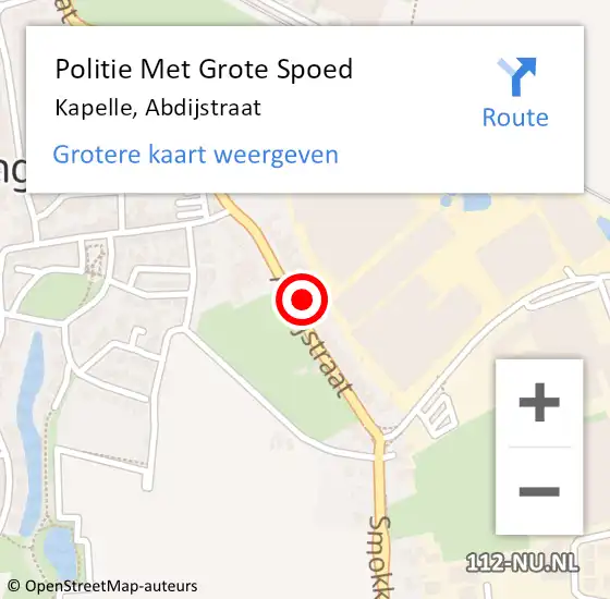 Locatie op kaart van de 112 melding: Politie Met Grote Spoed Naar Kapelle, Abdijstraat op 1 december 2022 16:50