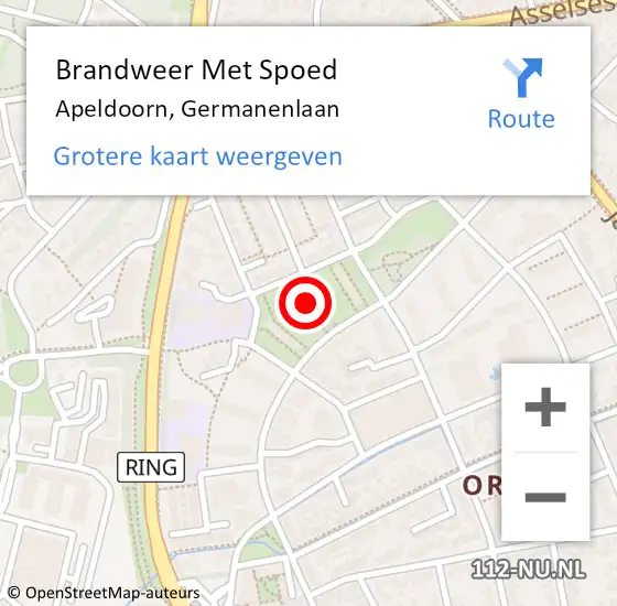 Locatie op kaart van de 112 melding: Brandweer Met Spoed Naar Apeldoorn, Germanenlaan op 1 december 2022 16:57