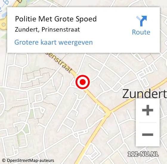 Locatie op kaart van de 112 melding: Politie Met Grote Spoed Naar Zundert, Prinsenstraat op 1 december 2022 17:04