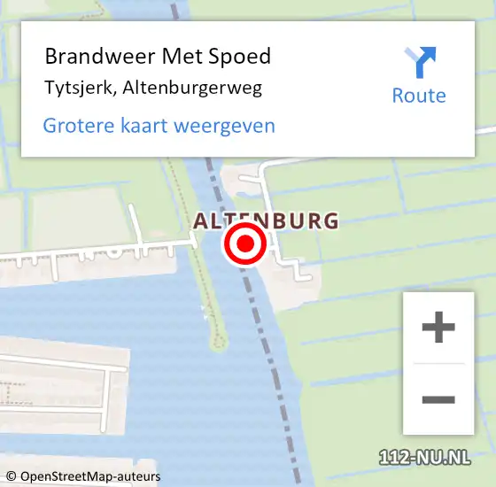 Locatie op kaart van de 112 melding: Brandweer Met Spoed Naar Tytsjerk, Altenburgerweg op 1 december 2022 17:21