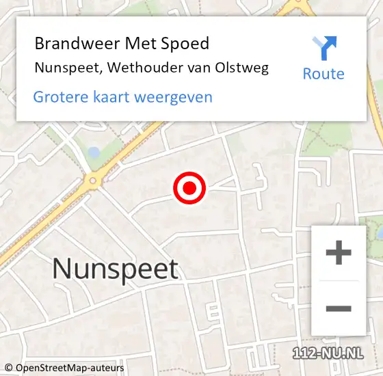 Locatie op kaart van de 112 melding: Brandweer Met Spoed Naar Nunspeet, Wethouder van Olstweg op 1 december 2022 17:51