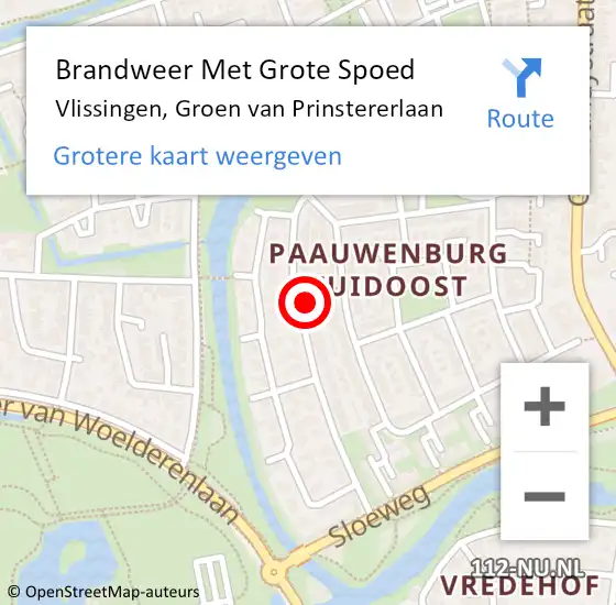 Locatie op kaart van de 112 melding: Brandweer Met Grote Spoed Naar Vlissingen, Groen van Prinstererlaan op 1 december 2022 17:57