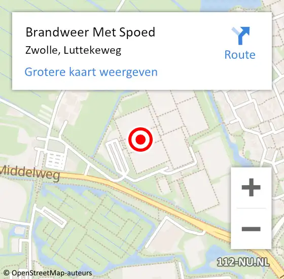 Locatie op kaart van de 112 melding: Brandweer Met Spoed Naar Zwolle, Luttekeweg op 1 december 2022 18:01