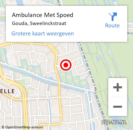 Locatie op kaart van de 112 melding: Ambulance Met Spoed Naar Gouda, Sweelinckstraat op 1 december 2022 18:33