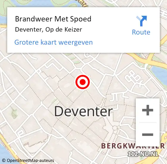 Locatie op kaart van de 112 melding: Brandweer Met Spoed Naar Deventer, Op de Keizer op 1 december 2022 18:43