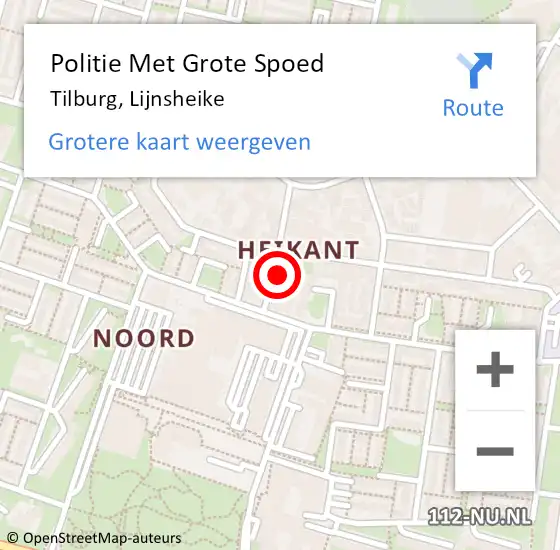 Locatie op kaart van de 112 melding: Politie Met Grote Spoed Naar Tilburg, Lijnsheike op 1 december 2022 19:15