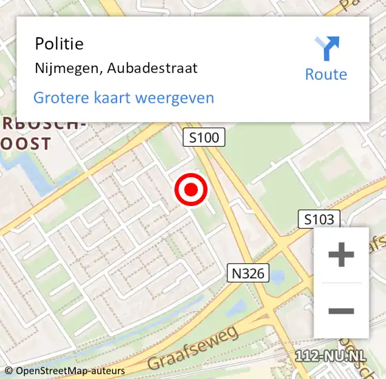 Locatie op kaart van de 112 melding: Politie Nijmegen, Aubadestraat op 1 december 2022 19:33