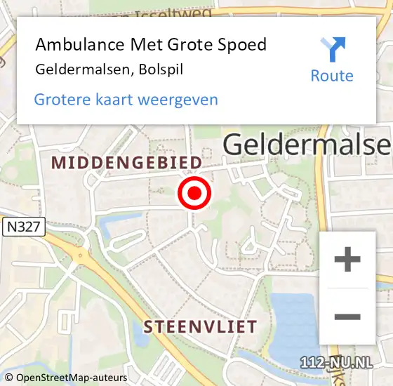 Locatie op kaart van de 112 melding: Ambulance Met Grote Spoed Naar Geldermalsen, Bolspil op 1 december 2022 19:34