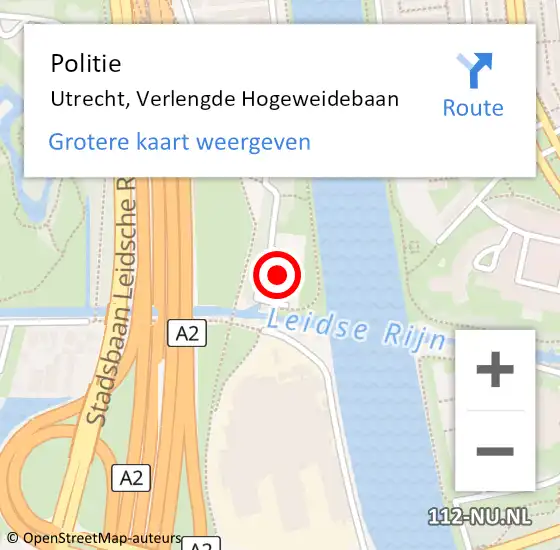 Locatie op kaart van de 112 melding: Politie Utrecht, Verlengde Hogeweidebaan op 1 december 2022 19:50