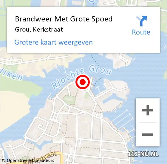 Locatie op kaart van de 112 melding: Brandweer Met Grote Spoed Naar Grou, Kerkstraat op 1 december 2022 19:50