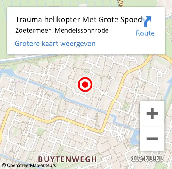 Locatie op kaart van de 112 melding: Trauma helikopter Met Grote Spoed Naar Zoetermeer, Mendelssohnrode op 1 december 2022 20:02