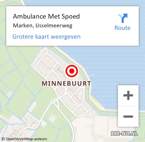 Locatie op kaart van de 112 melding: Ambulance Met Spoed Naar Marken, IJsselmeerweg op 1 december 2022 20:21