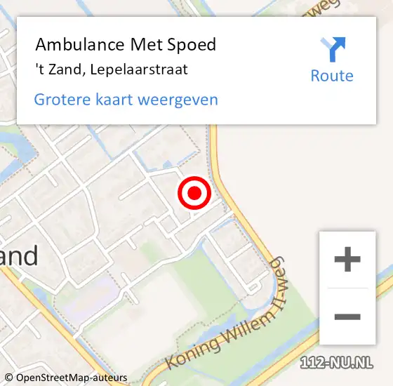 Locatie op kaart van de 112 melding: Ambulance Met Spoed Naar 't Zand, Lepelaarstraat op 1 december 2022 20:32