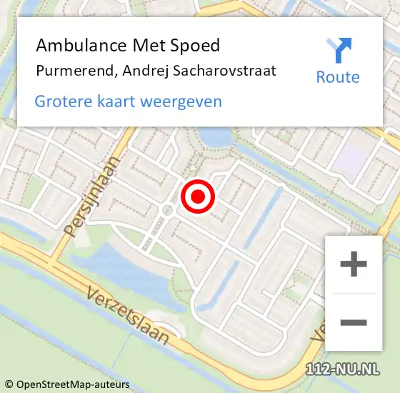 Locatie op kaart van de 112 melding: Ambulance Met Spoed Naar Purmerend, Andrej Sacharovstraat op 1 december 2022 22:04