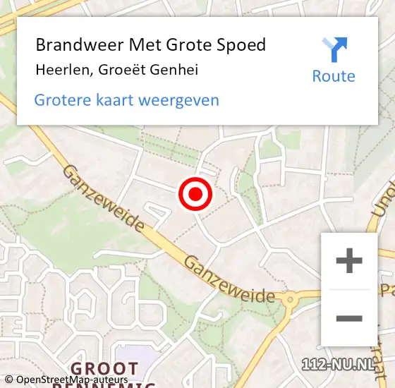 Locatie op kaart van de 112 melding: Brandweer Met Grote Spoed Naar Heerlen, Groeët Genhei op 1 december 2022 22:06