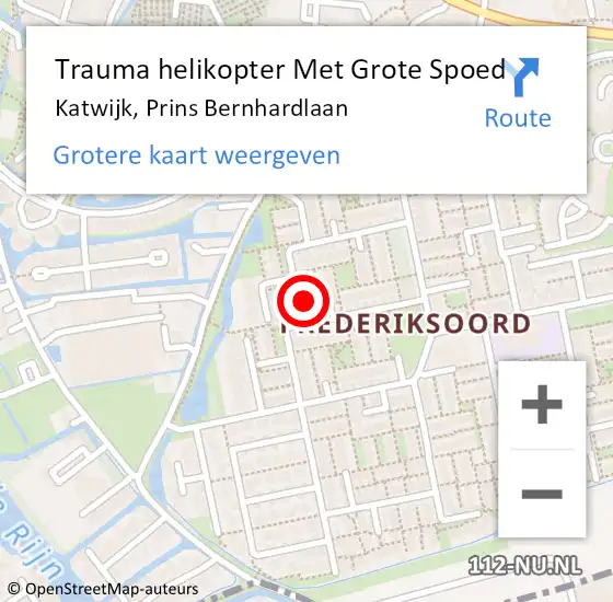 Locatie op kaart van de 112 melding: Trauma helikopter Met Grote Spoed Naar Katwijk, Prins Bernhardlaan op 1 december 2022 22:07