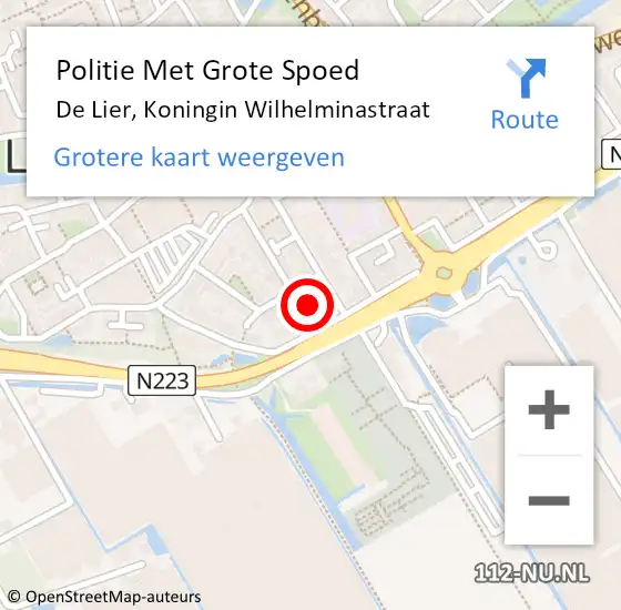 Locatie op kaart van de 112 melding: Politie Met Grote Spoed Naar De Lier, Koningin Wilhelminastraat op 1 december 2022 23:06