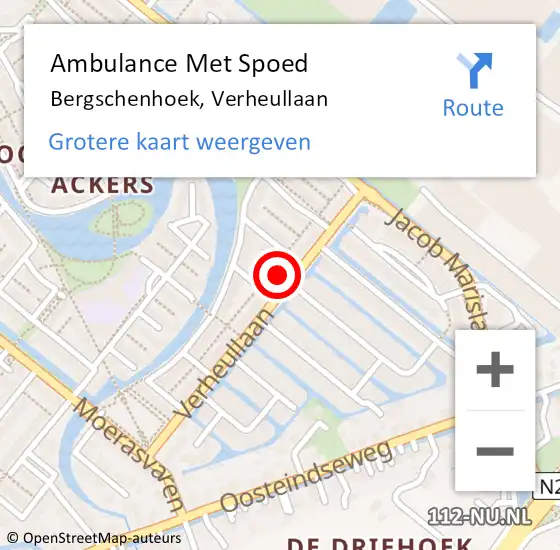 Locatie op kaart van de 112 melding: Ambulance Met Spoed Naar Bergschenhoek, Verheullaan op 1 december 2022 23:13