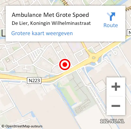 Locatie op kaart van de 112 melding: Ambulance Met Grote Spoed Naar De Lier, Koningin Wilhelminastraat op 1 december 2022 23:22