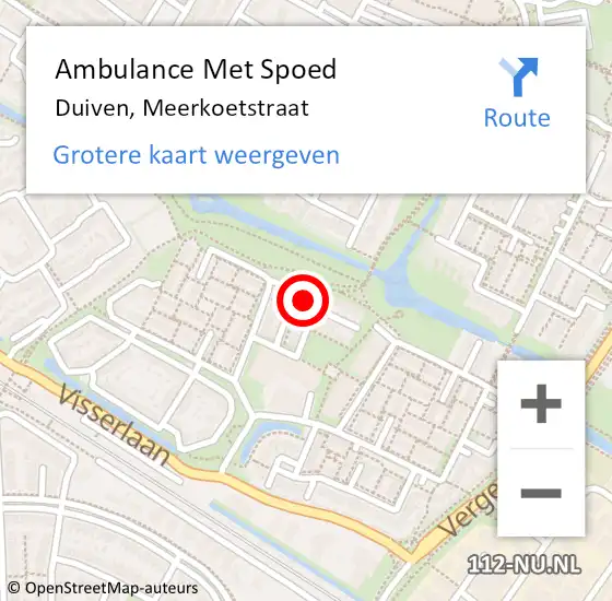 Locatie op kaart van de 112 melding: Ambulance Met Spoed Naar Duiven, Meerkoetstraat op 2 december 2022 00:17