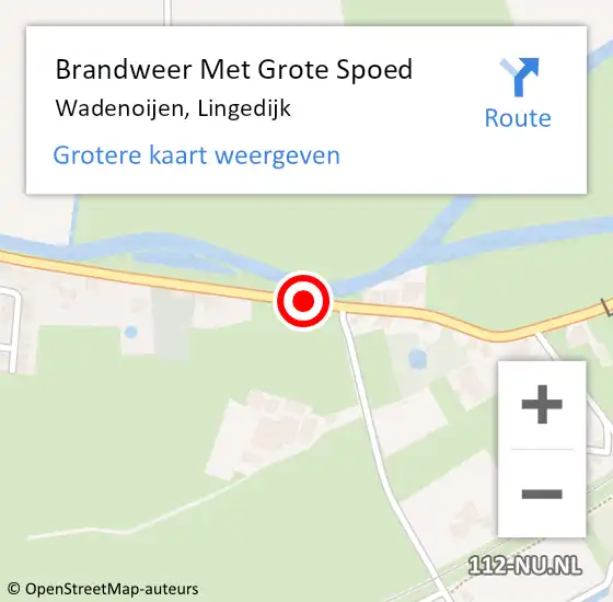 Locatie op kaart van de 112 melding: Brandweer Met Grote Spoed Naar Wadenoijen, Lingedijk op 2 december 2022 00:24