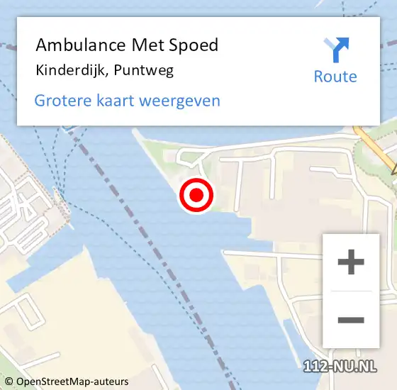 Locatie op kaart van de 112 melding: Ambulance Met Spoed Naar Kinderdijk, Puntweg op 2 december 2022 00:33