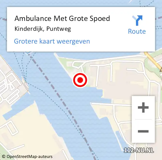 Locatie op kaart van de 112 melding: Ambulance Met Grote Spoed Naar Kinderdijk, Puntweg op 2 december 2022 00:36