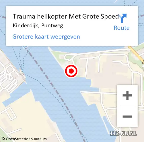 Locatie op kaart van de 112 melding: Trauma helikopter Met Grote Spoed Naar Kinderdijk, Puntweg op 2 december 2022 00:38