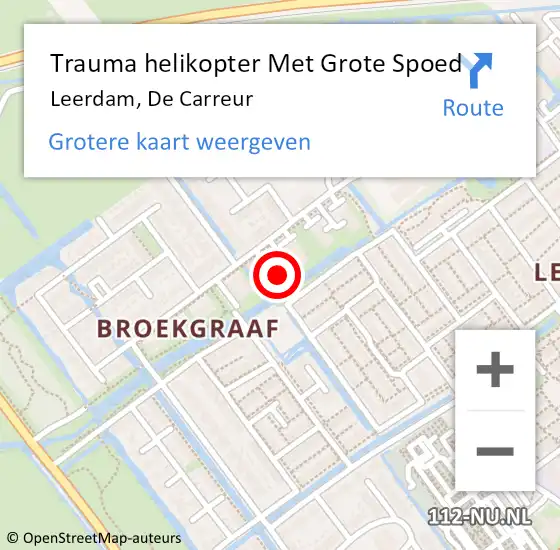 Locatie op kaart van de 112 melding: Trauma helikopter Met Grote Spoed Naar Leerdam, De Carreur op 2 december 2022 01:04