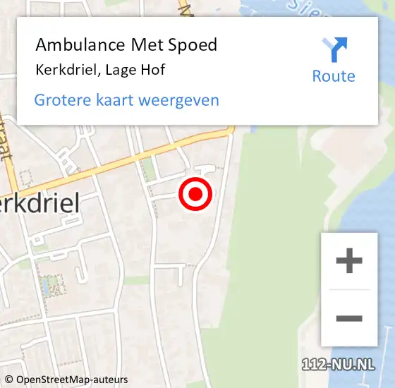 Locatie op kaart van de 112 melding: Ambulance Met Spoed Naar Kerkdriel, Lage Hof op 2 december 2022 01:12