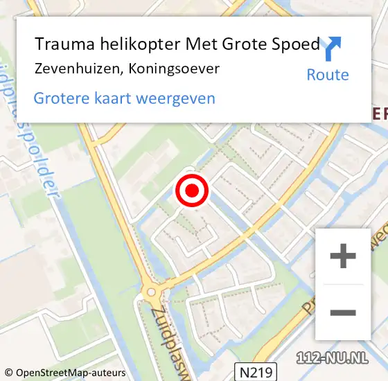 Locatie op kaart van de 112 melding: Trauma helikopter Met Grote Spoed Naar Zevenhuizen, Koningsoever op 2 december 2022 02:32