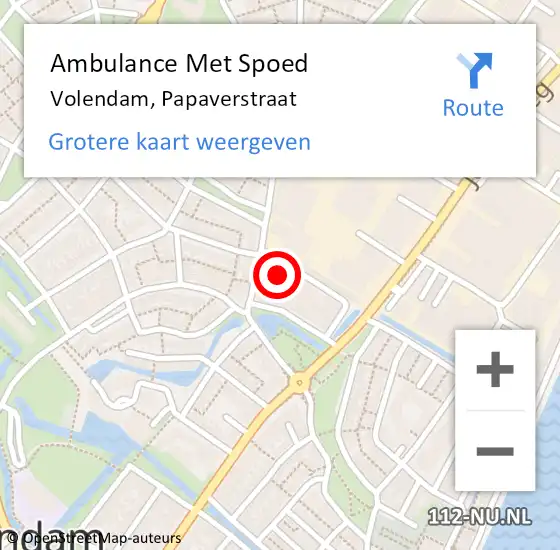 Locatie op kaart van de 112 melding: Ambulance Met Spoed Naar Volendam, Papaverstraat op 2 december 2022 03:37