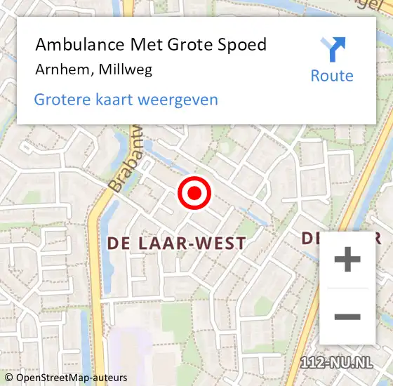 Locatie op kaart van de 112 melding: Ambulance Met Grote Spoed Naar Arnhem, Millweg op 2 december 2022 03:47