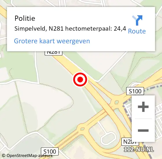 Locatie op kaart van de 112 melding: Politie Simpelveld, N281 hectometerpaal: 24,4 op 2 december 2022 06:31