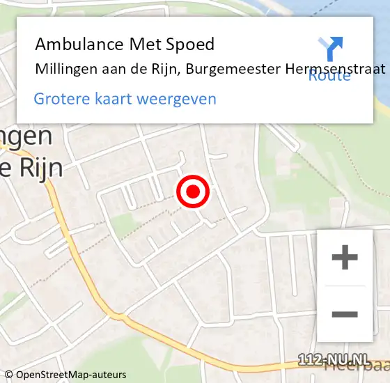 Locatie op kaart van de 112 melding: Ambulance Met Spoed Naar Millingen aan de Rijn, Burgemeester Hermsenstraat op 2 december 2022 06:53