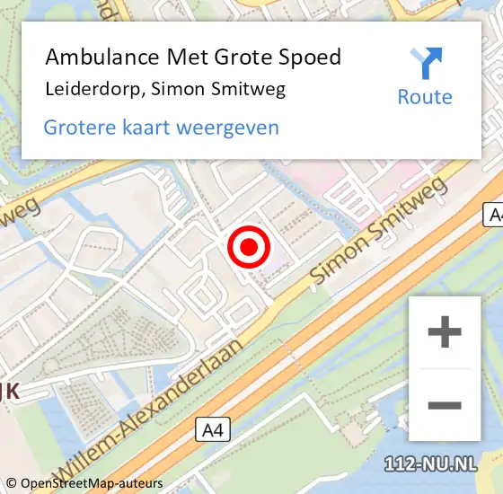 Locatie op kaart van de 112 melding: Ambulance Met Grote Spoed Naar Leiderdorp, Simon Smitweg op 2 december 2022 07:36