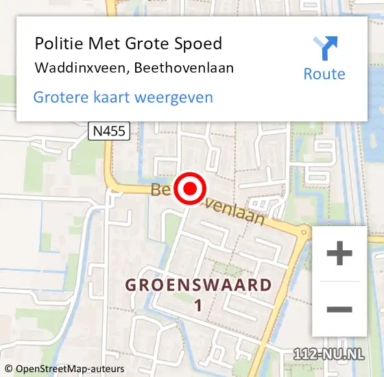 Locatie op kaart van de 112 melding: Politie Met Grote Spoed Naar Waddinxveen, Beethovenlaan op 2 december 2022 07:44