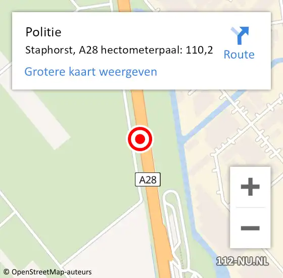 Locatie op kaart van de 112 melding: Politie Staphorst, A28 hectometerpaal: 110,2 op 2 december 2022 07:49