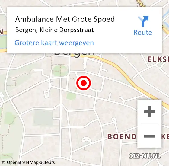 Locatie op kaart van de 112 melding: Ambulance Met Grote Spoed Naar Bergen, Kleine Dorpsstraat op 2 december 2022 08:14