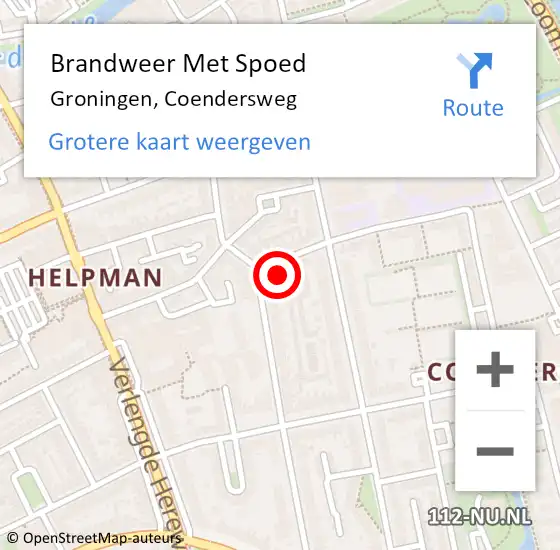 Locatie op kaart van de 112 melding: Brandweer Met Spoed Naar Groningen, Coendersweg op 2 december 2022 08:30