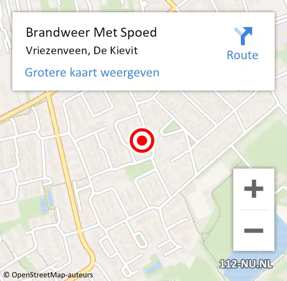 Locatie op kaart van de 112 melding: Brandweer Met Spoed Naar Vriezenveen, De Kievit op 2 december 2022 08:34