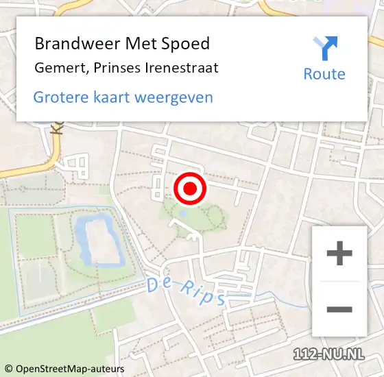 Locatie op kaart van de 112 melding: Brandweer Met Spoed Naar Gemert, Prinses Irenestraat op 2 december 2022 08:50