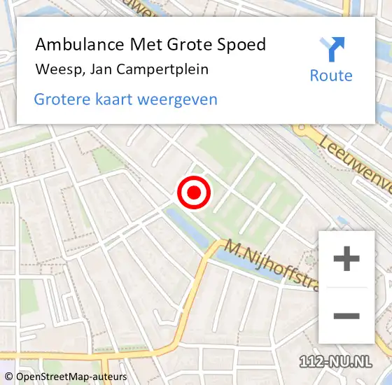 Locatie op kaart van de 112 melding: Ambulance Met Grote Spoed Naar Weesp, Jan Campertplein op 2 december 2022 08:55