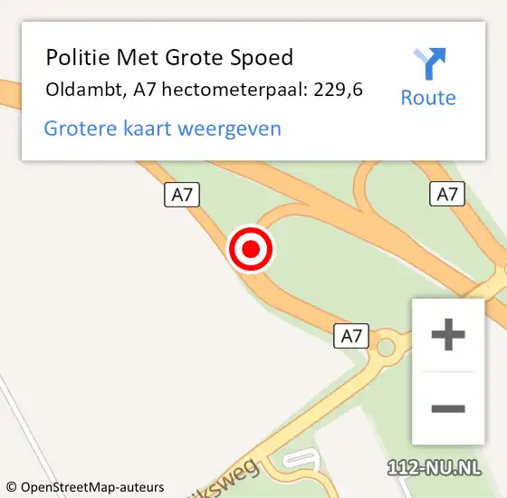 Locatie op kaart van de 112 melding: Politie Met Grote Spoed Naar Oldambt, A7 hectometerpaal: 229,6 op 2 december 2022 09:19