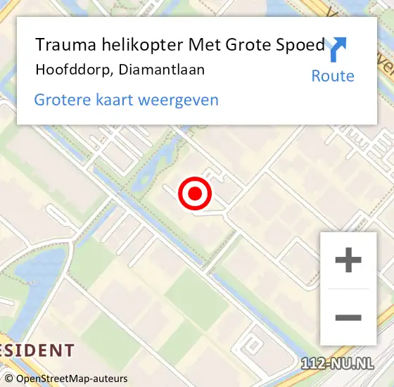 Locatie op kaart van de 112 melding: Trauma helikopter Met Grote Spoed Naar Hoofddorp, Diamantlaan op 2 december 2022 09:41