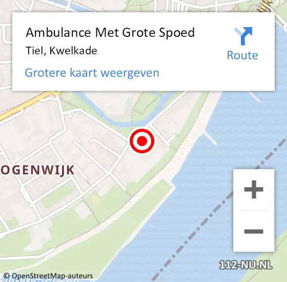 Locatie op kaart van de 112 melding: Ambulance Met Grote Spoed Naar Tiel, Kwelkade op 2 december 2022 09:49