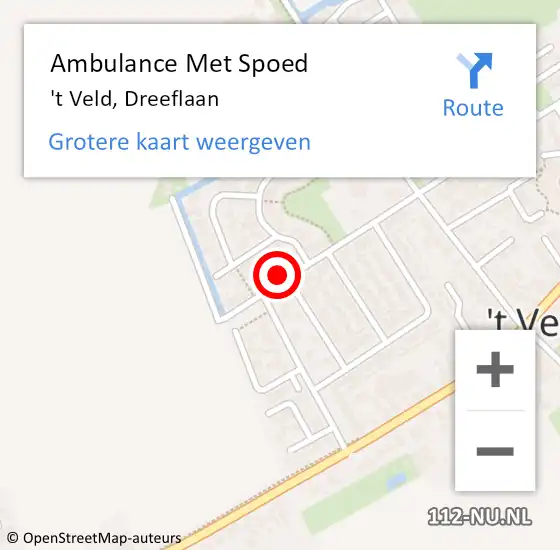 Locatie op kaart van de 112 melding: Ambulance Met Spoed Naar 't Veld, Dreeflaan op 2 december 2022 10:24
