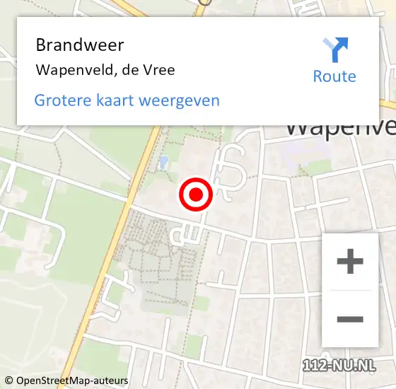 Locatie op kaart van de 112 melding: Brandweer Wapenveld, de Vree op 2 december 2022 10:39