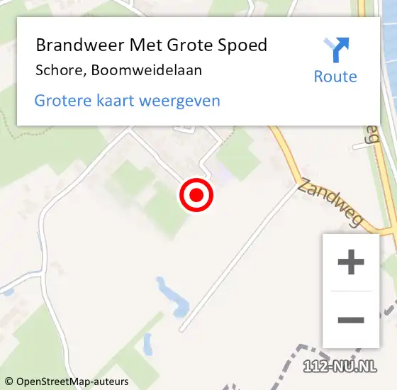 Locatie op kaart van de 112 melding: Brandweer Met Grote Spoed Naar Schore, Boomweidelaan op 2 december 2022 11:04