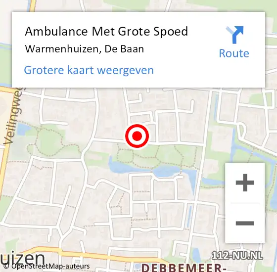 Locatie op kaart van de 112 melding: Ambulance Met Grote Spoed Naar Warmenhuizen, De Baan op 2 december 2022 11:23